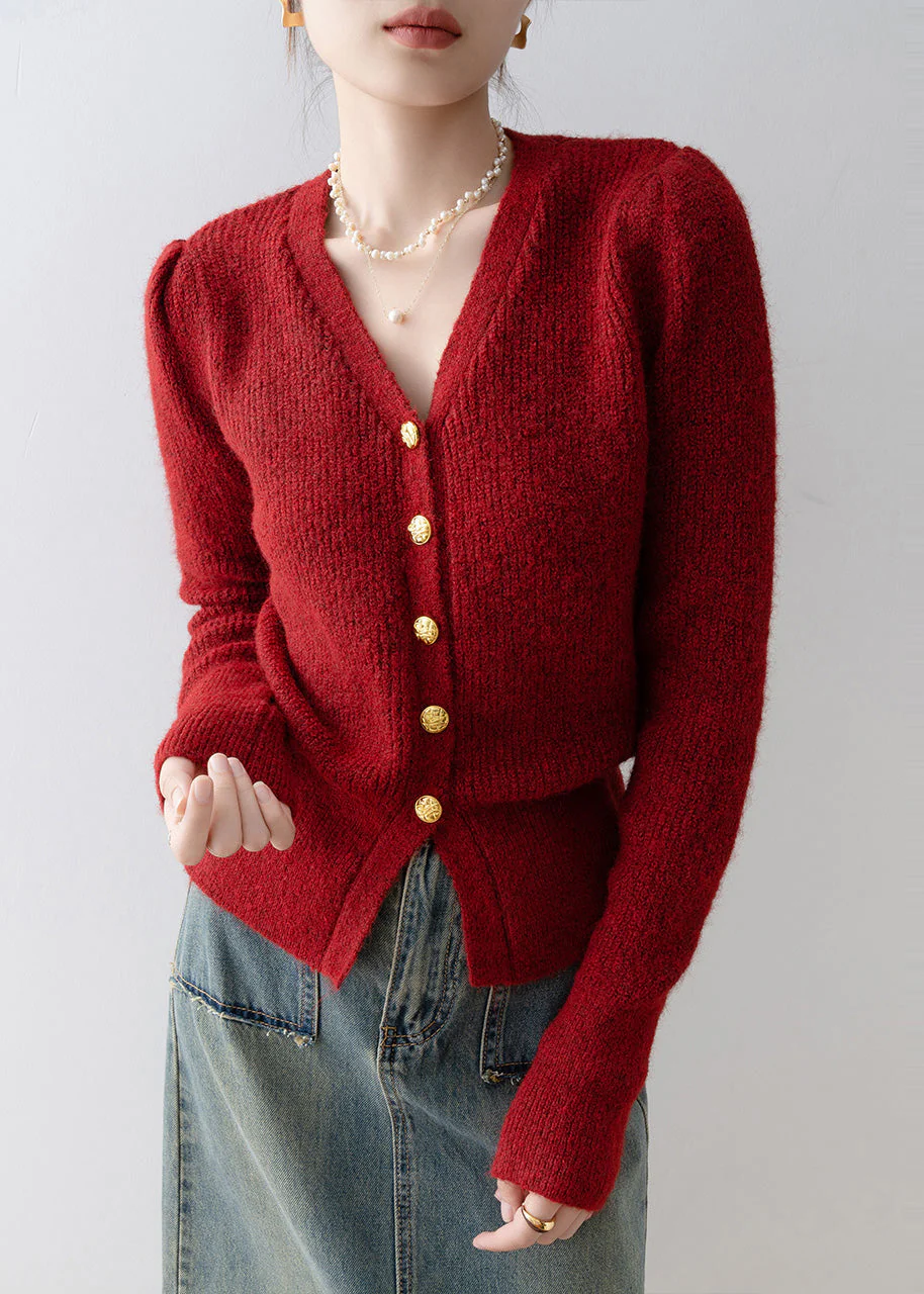 Women Mulberry V Neck Silm Fit Knit Cardigans Winter - Image 5