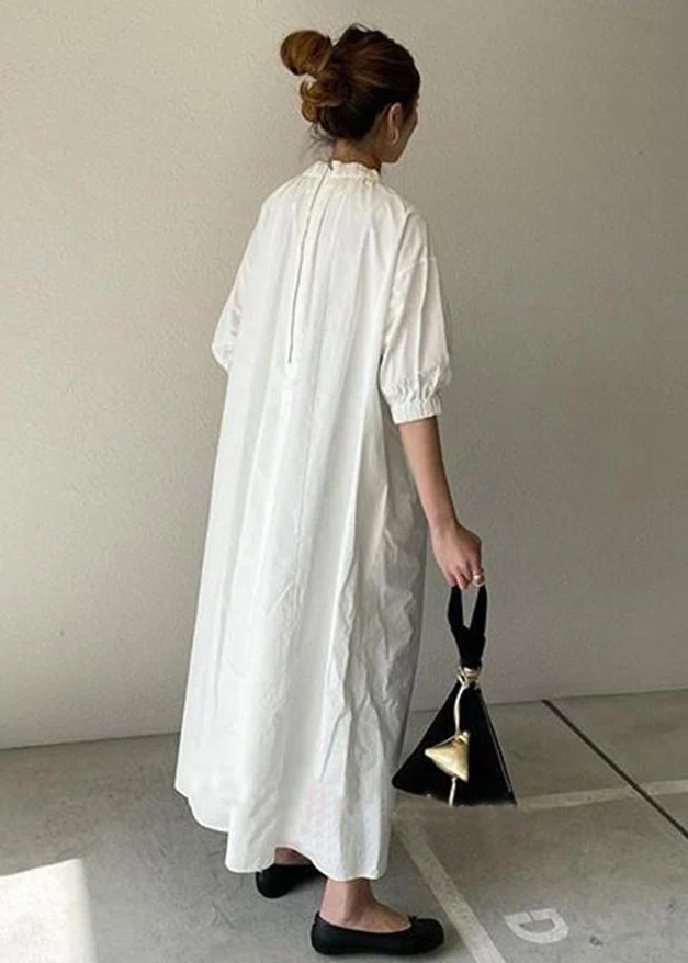 Women Navy Back Zippered Cotton Maxi Dress Half Sleeve - Image 5