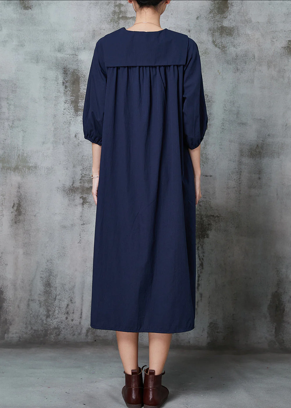Women Navy Oversized Cotton Maxi Dresses Summer - Image 4
