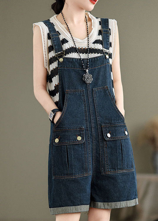 Women Navy Pockets Denim Overalls Jumpsuit Summer - Image 2
