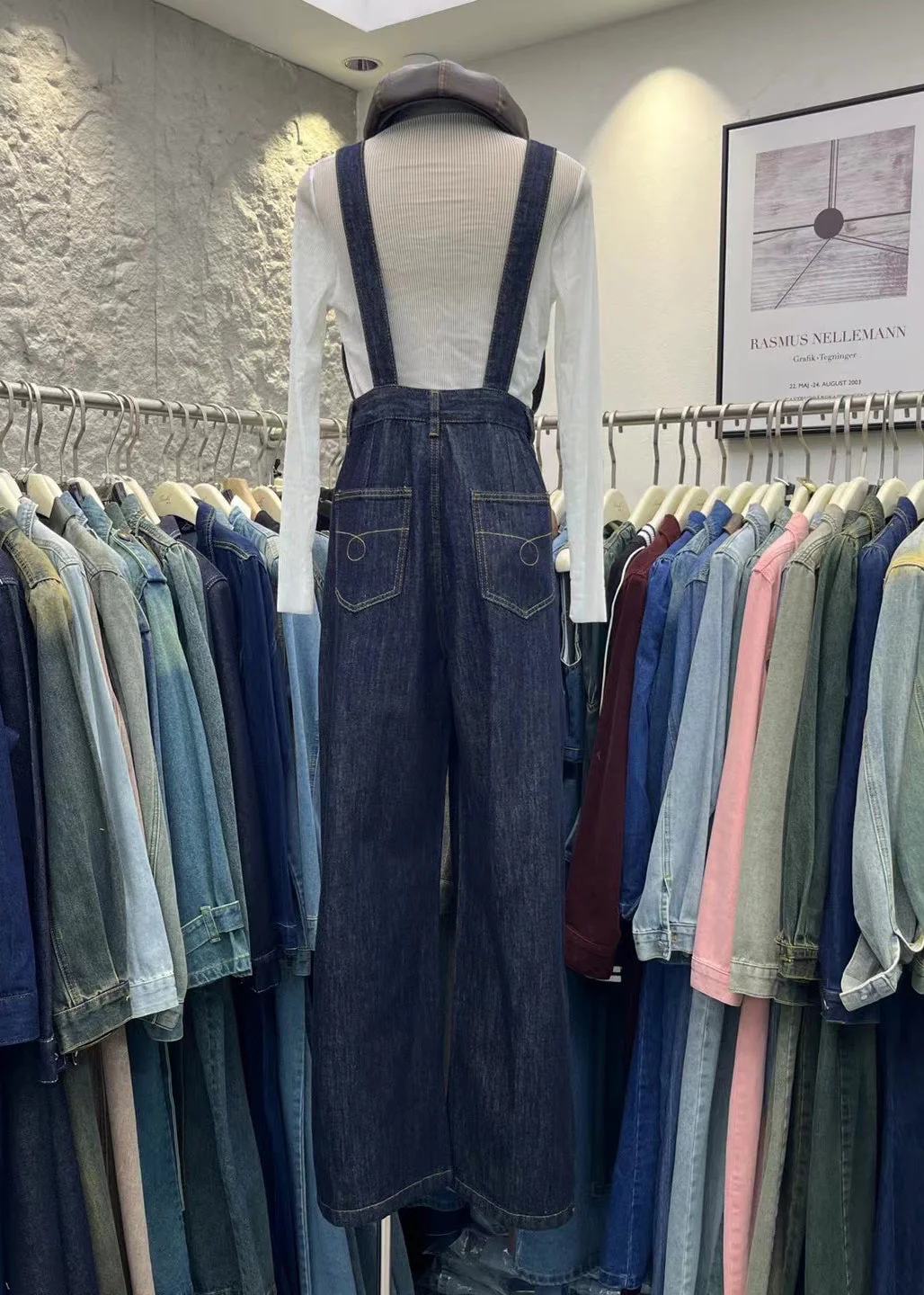 Women Navy Pockets Patchwork Denim Jumpsuits Spring - Image 2