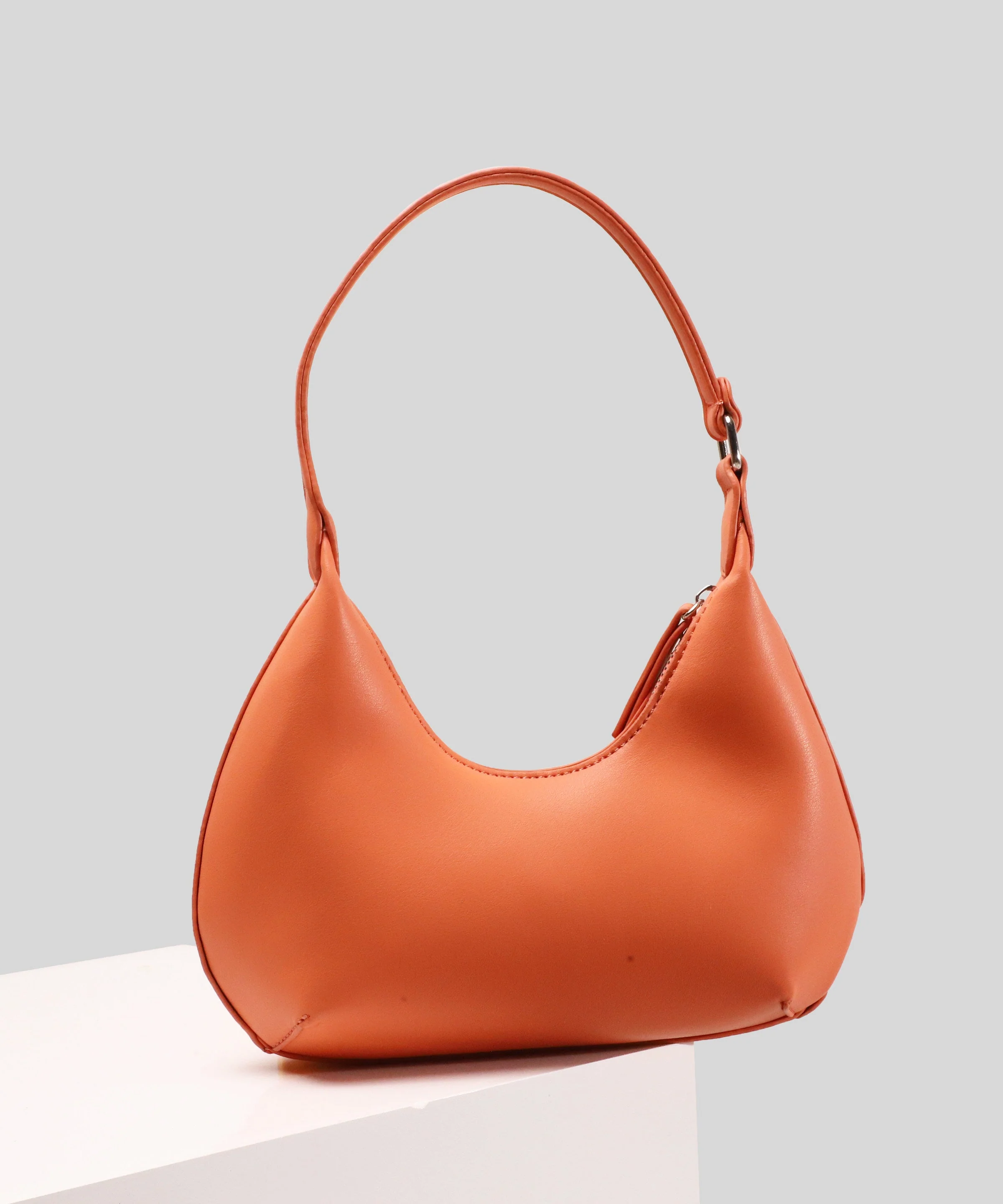 Women Orange Solid Durable Faux Leather Hobo Bag - Image 2