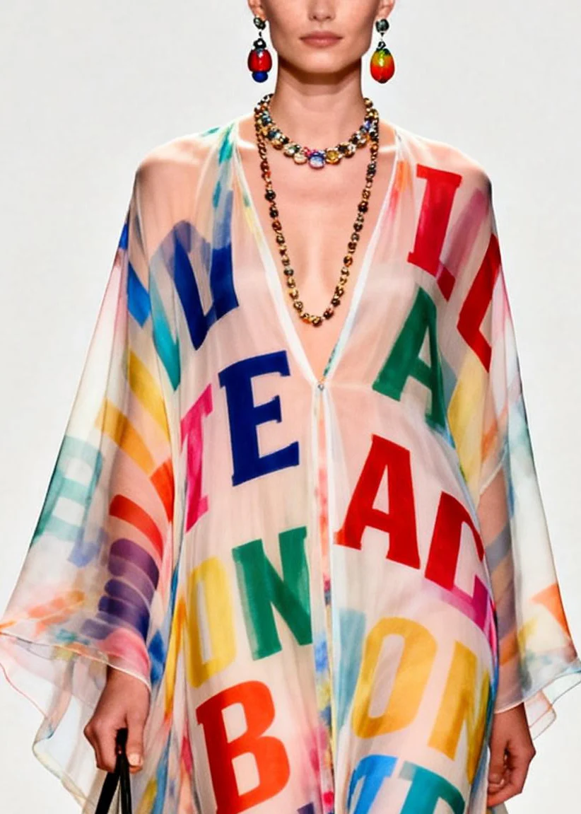 Women Oversized Letter Print Exra Large Hem Chiffon Beach Dress Summer - Image 2