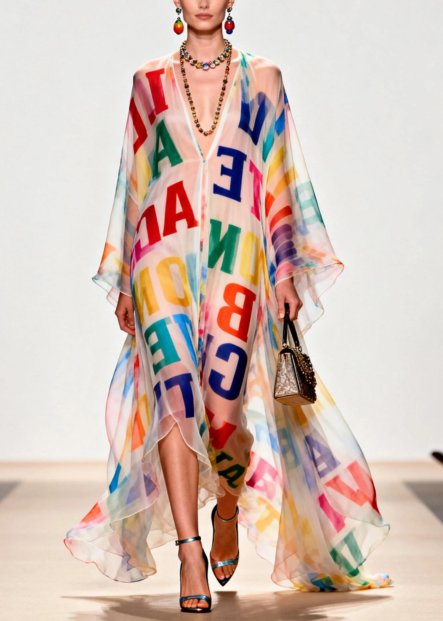 Women Oversized Letter Print Exra Large Hem Chiffon Beach Dress Summer - Image 3