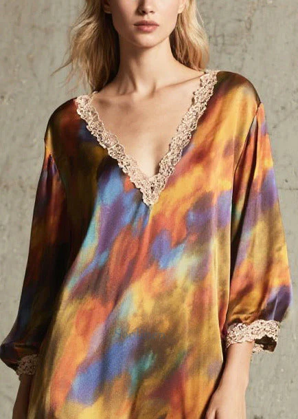 Women Oversized Tie Dye Chiffon Robe Dresses Fall - Image 2