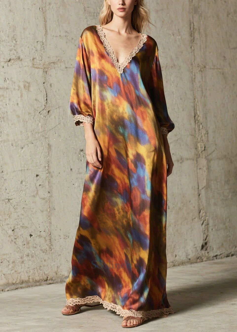 Women Oversized Tie Dye Chiffon Robe Dresses Fall - Image 3