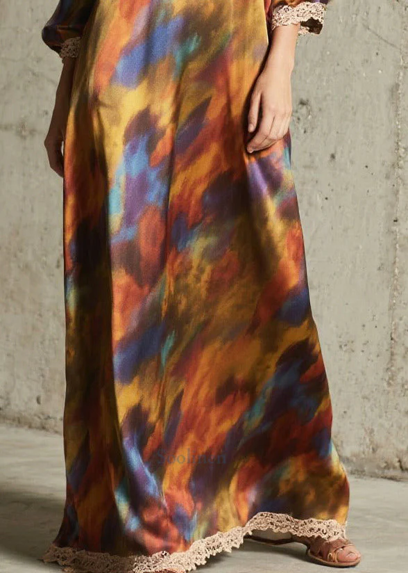 Women Oversized Tie Dye Chiffon Robe Dresses Fall - Image 4