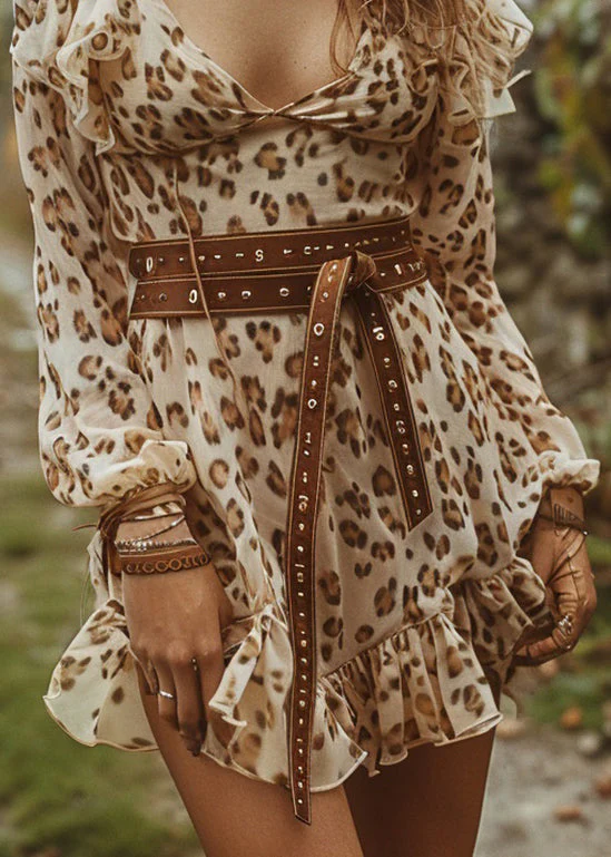 Women Pastoral Leopard Style Long Sleeve Short Dresses - Image 4