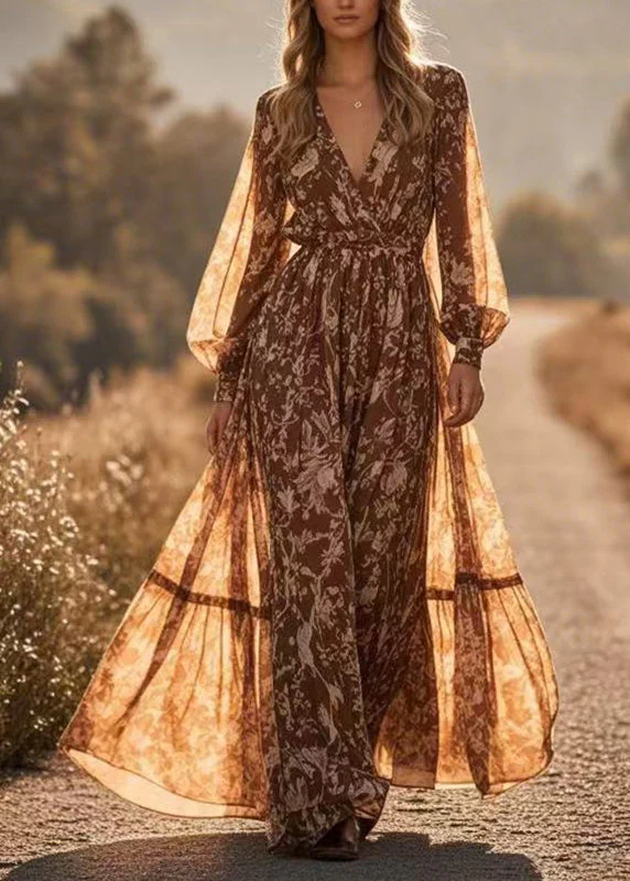 Women Patchwork Tunic Chiffon Maxi Holiday Dress Spring - Image 5