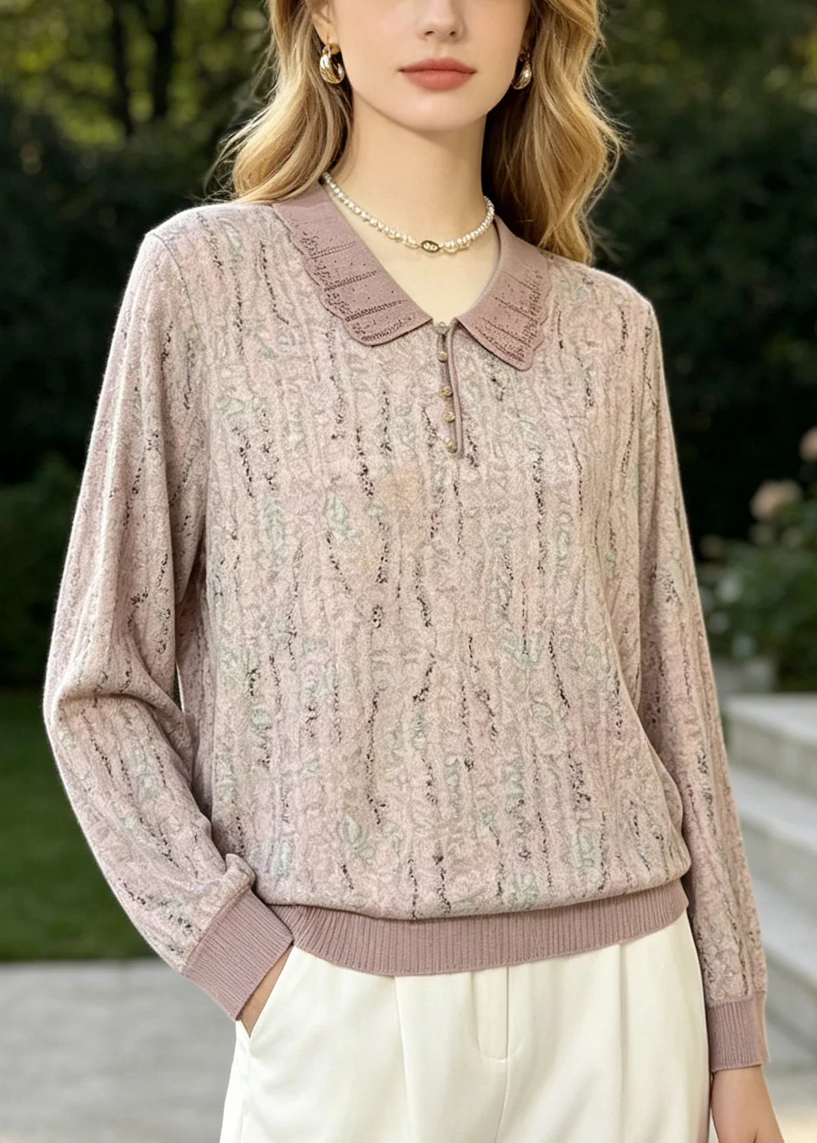 Women Peter Pan Collar Print Cotton Shirts Summer - Image 3