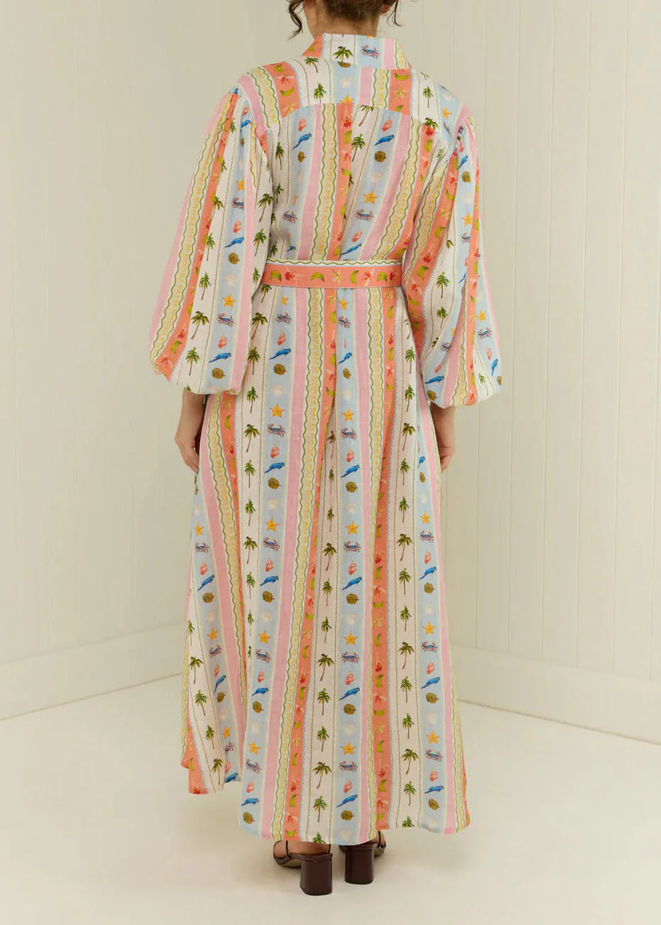 Women Peter Pan Collar Print Sashes Cotton Dress Long Sleeve - Image 5