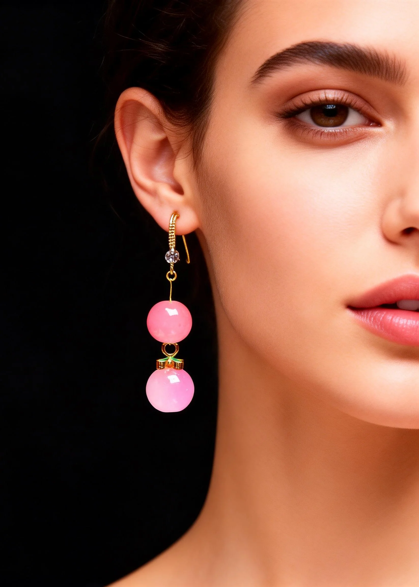 Women Pink Acrylic Ball Zircon Drop Earrings - Image 2