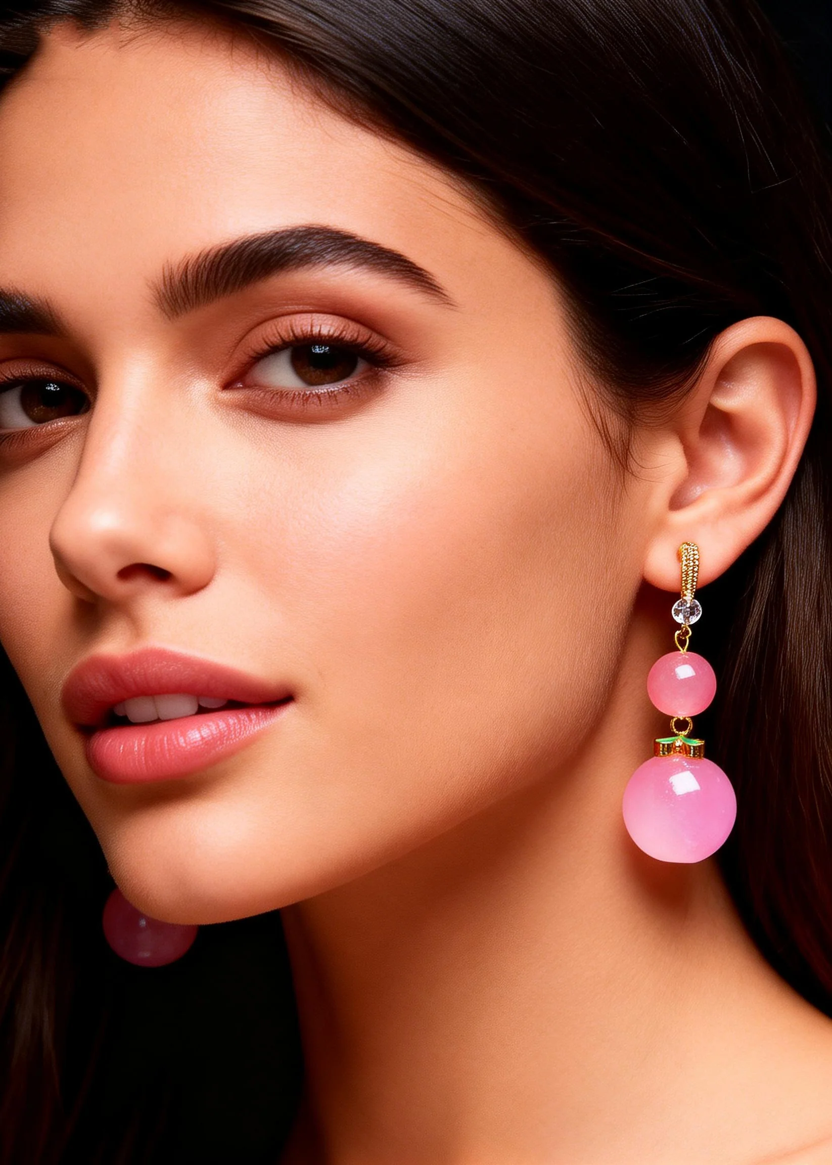 Women Pink Acrylic Ball Zircon Drop Earrings - Image 4