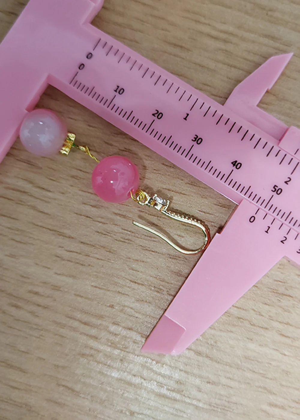 Women Pink Acrylic Ball Zircon Drop Earrings - Image 5