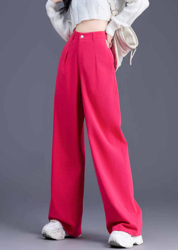 Women Pink High Waist Cotton Straight Pants Spring - Image 2