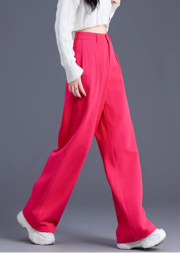 Women Pink High Waist Cotton Straight Pants Spring - Image 3