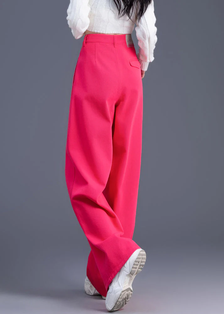 Women Pink High Waist Cotton Straight Pants Spring - Image 4