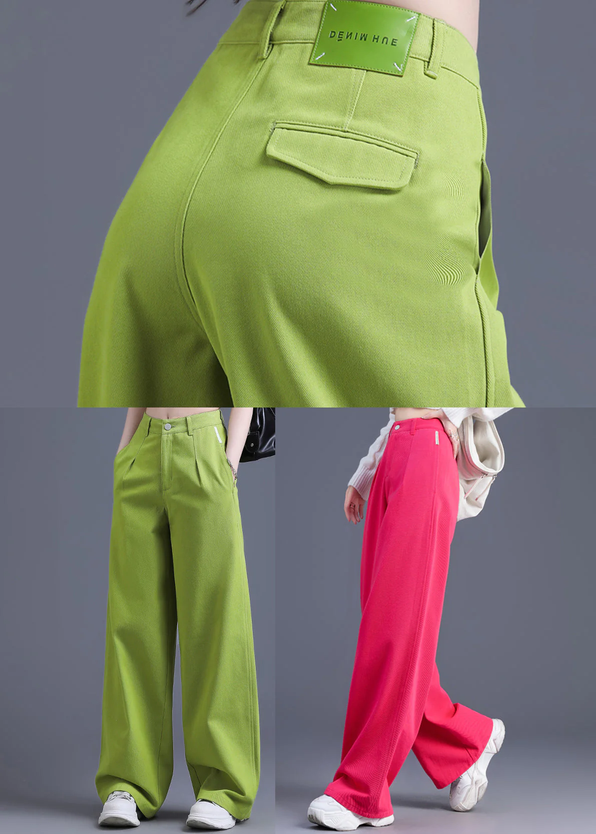 Women Pink High Waist Cotton Straight Pants Spring - Image 5