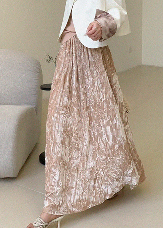Women Pink Print Elastic Waist A Line Skirts Summer - Image 5