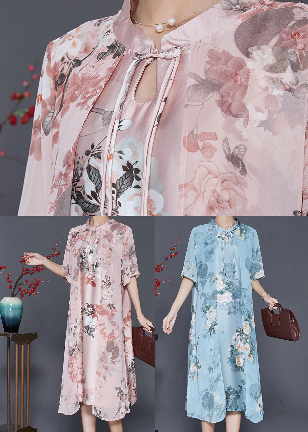 Women Pink Tasseled Print Silk Maxi Dress Summer - Image 5