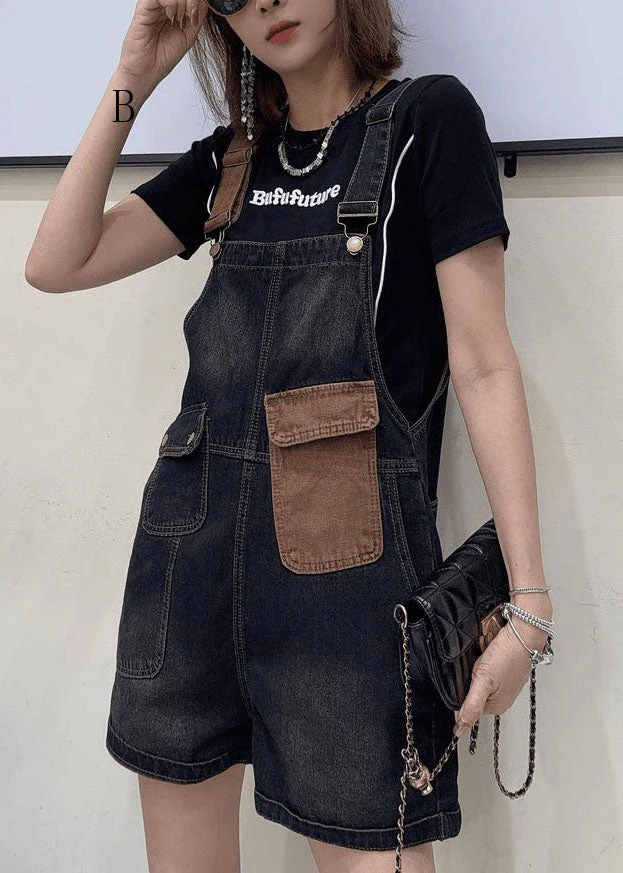 Women Pockets Patchwork Loose Denim Jumpsuits Summer - Image 2