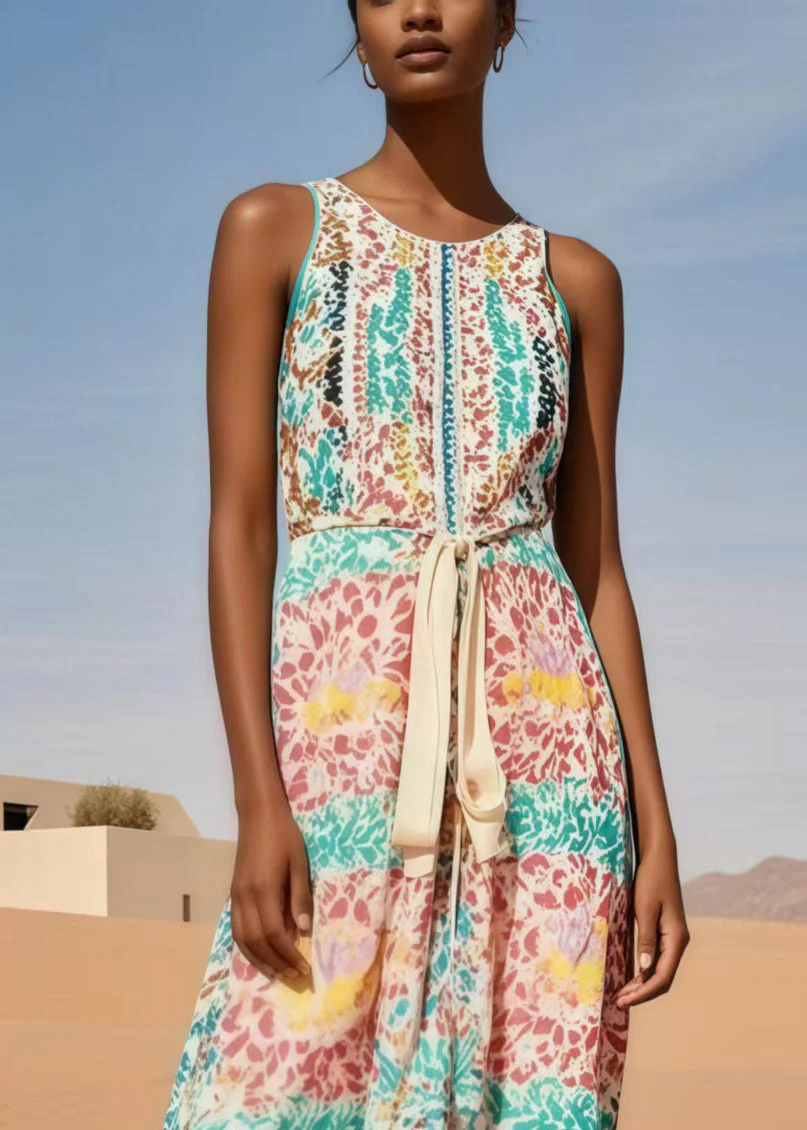 Women Polychrome Print Cotton Tunic Dresses Sleeveless - Image 2