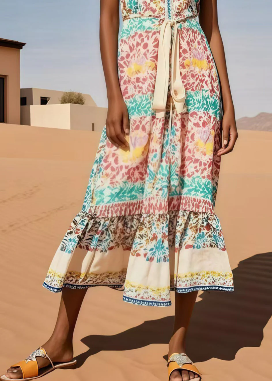 Women Polychrome Print Cotton Tunic Dresses Sleeveless - Image 4