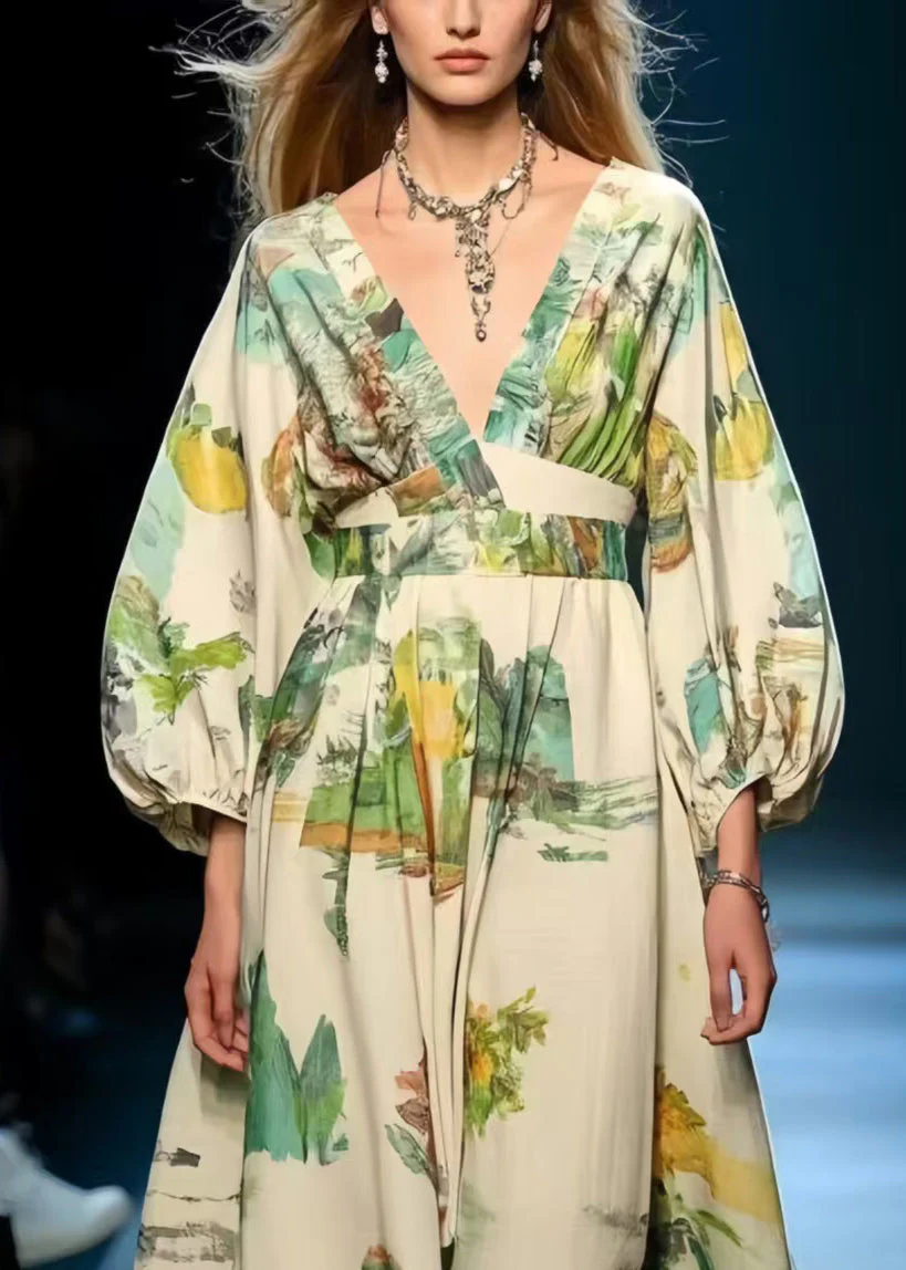 Women Print Exra Large Hem Cotton Long Dress Spring - Image 2