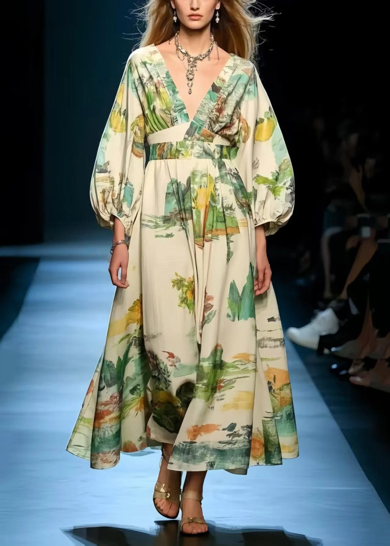 Women Print Exra Large Hem Cotton Long Dress Spring - Image 3