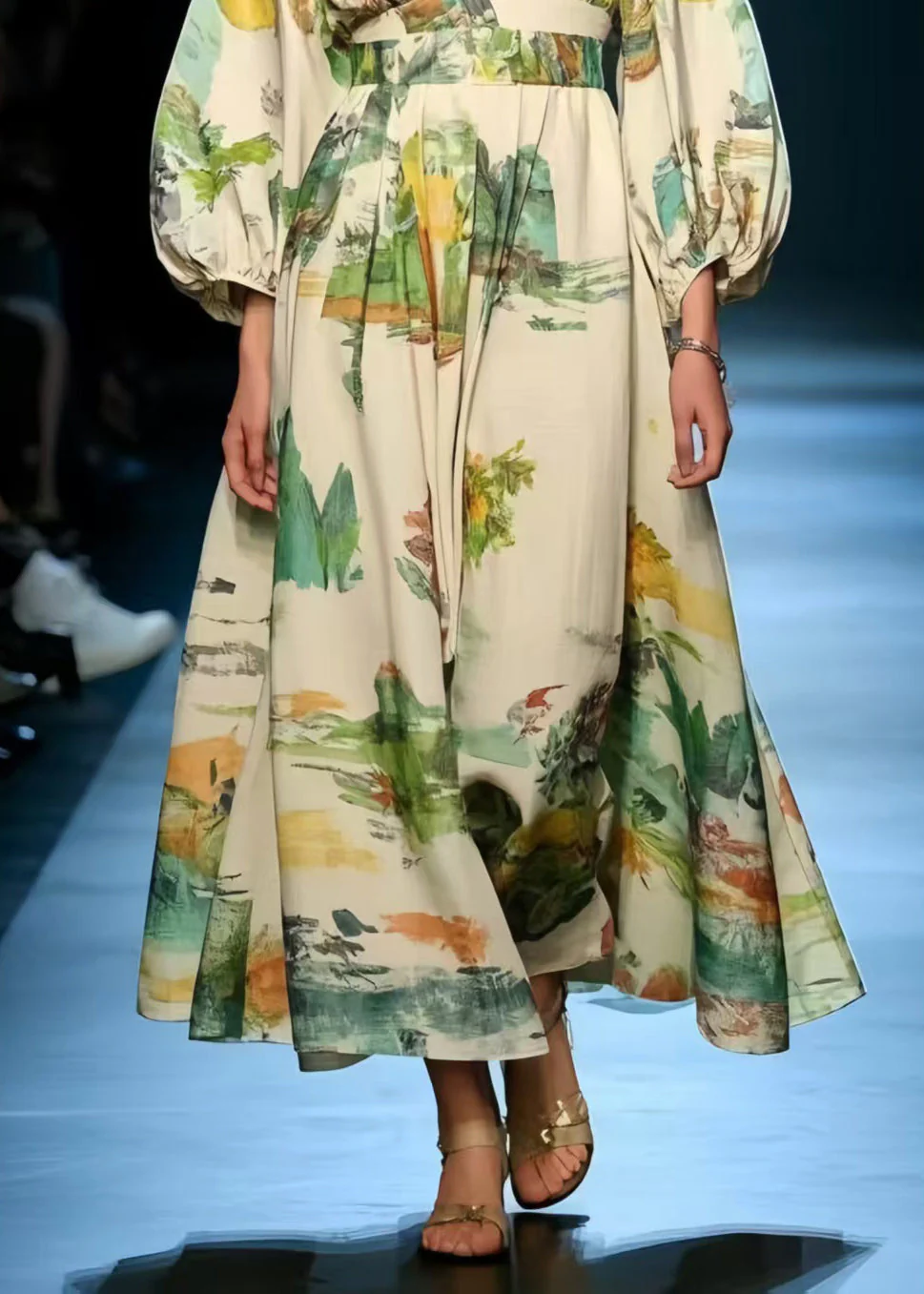 Women Print Exra Large Hem Cotton Long Dress Spring - Image 4
