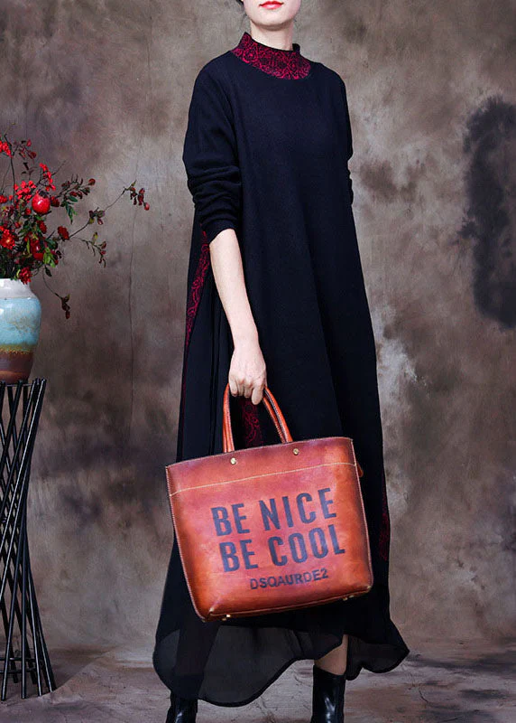 Women Purple black O-Neck side open tulle Patchwork Knit Dresses Spring - Image 3