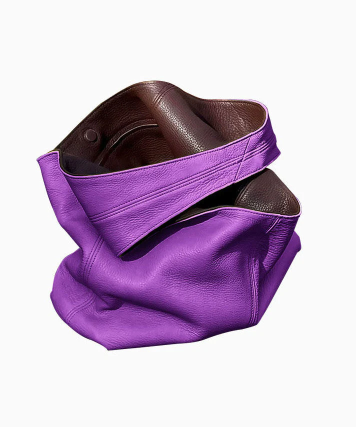 Women Purple Large Capacity Calf Leather Shoulder Bag - Image 5