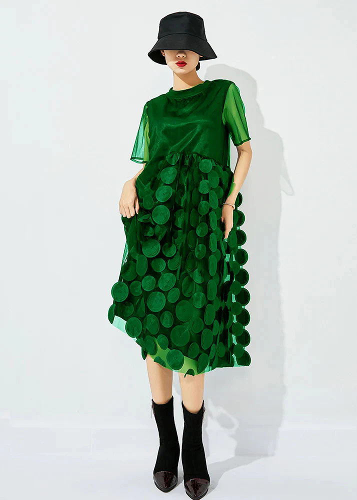 Women Blue  O-Neck Patchwork Dot Tulle Holiday Dress Summer - Image 2