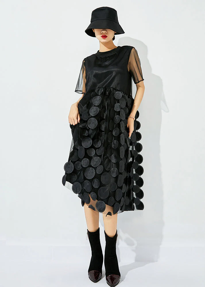 Women Blue  O-Neck Patchwork Dot Tulle Holiday Dress Summer - Image 8