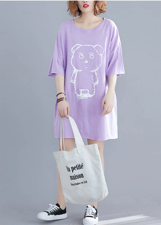 Women Purple Oversized Print Cotton Dresses Summer - Image 2