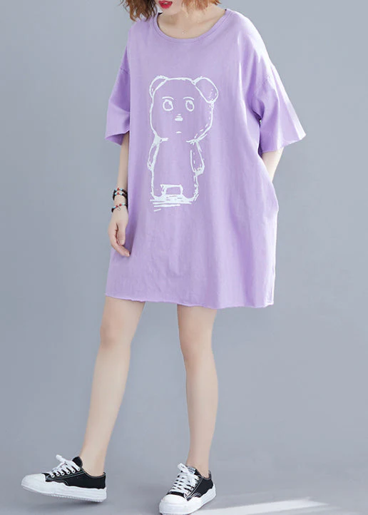 Women Purple Oversized Print Cotton Dresses Summer - Image 3