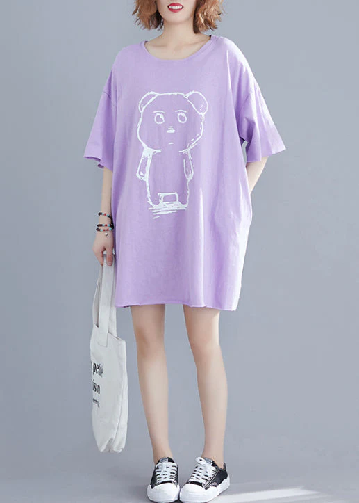 Women Purple Oversized Print Cotton Dresses Summer - Image 4