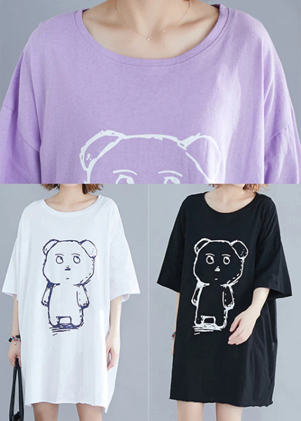 Women Purple Oversized Print Cotton Dresses Summer - Image 5