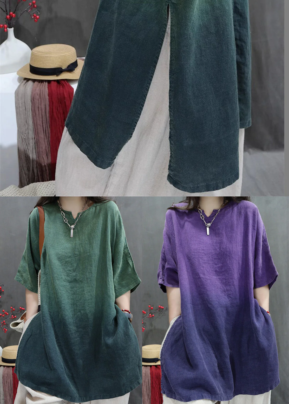 Women Purple Oversized Tie Dye Linen Top Summer - Image 5
