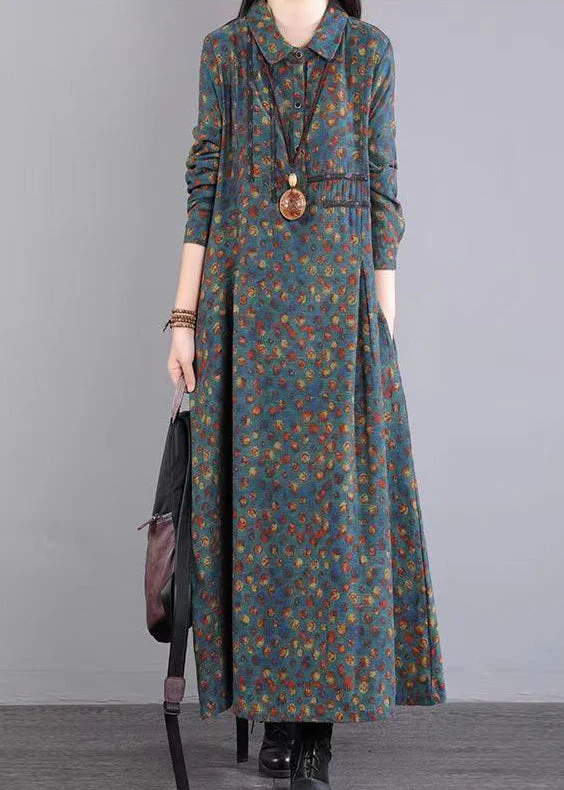 Women Purple Peter Pan Collar Patchwork Cotton Maxi Dresses Fall - Image 2
