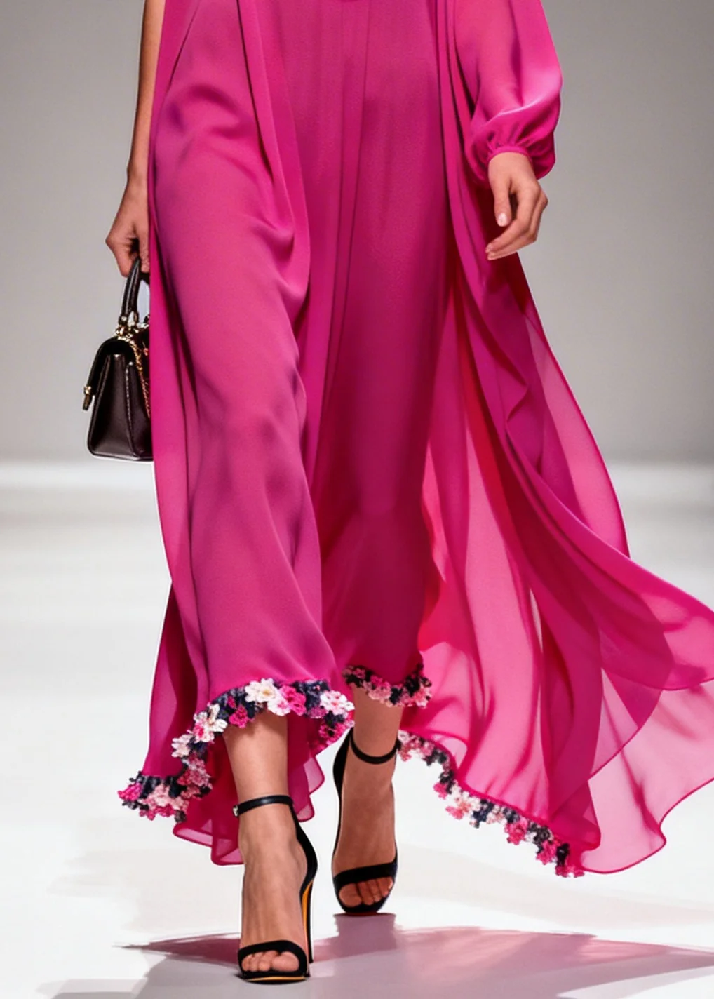 Women Purple Turtle Neck Floral Chiffon Vacation Dresses Summer - Image 4