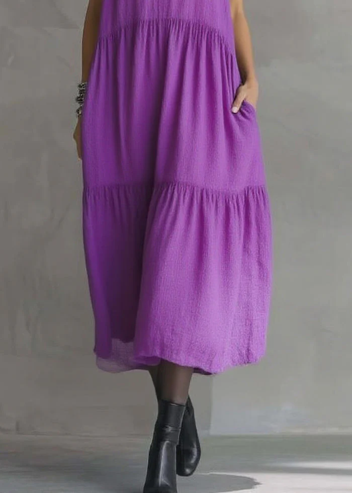 Women Purple V Neck Patchwork Party Solid Maxi Dress Butterfl Sleeve - Image 4