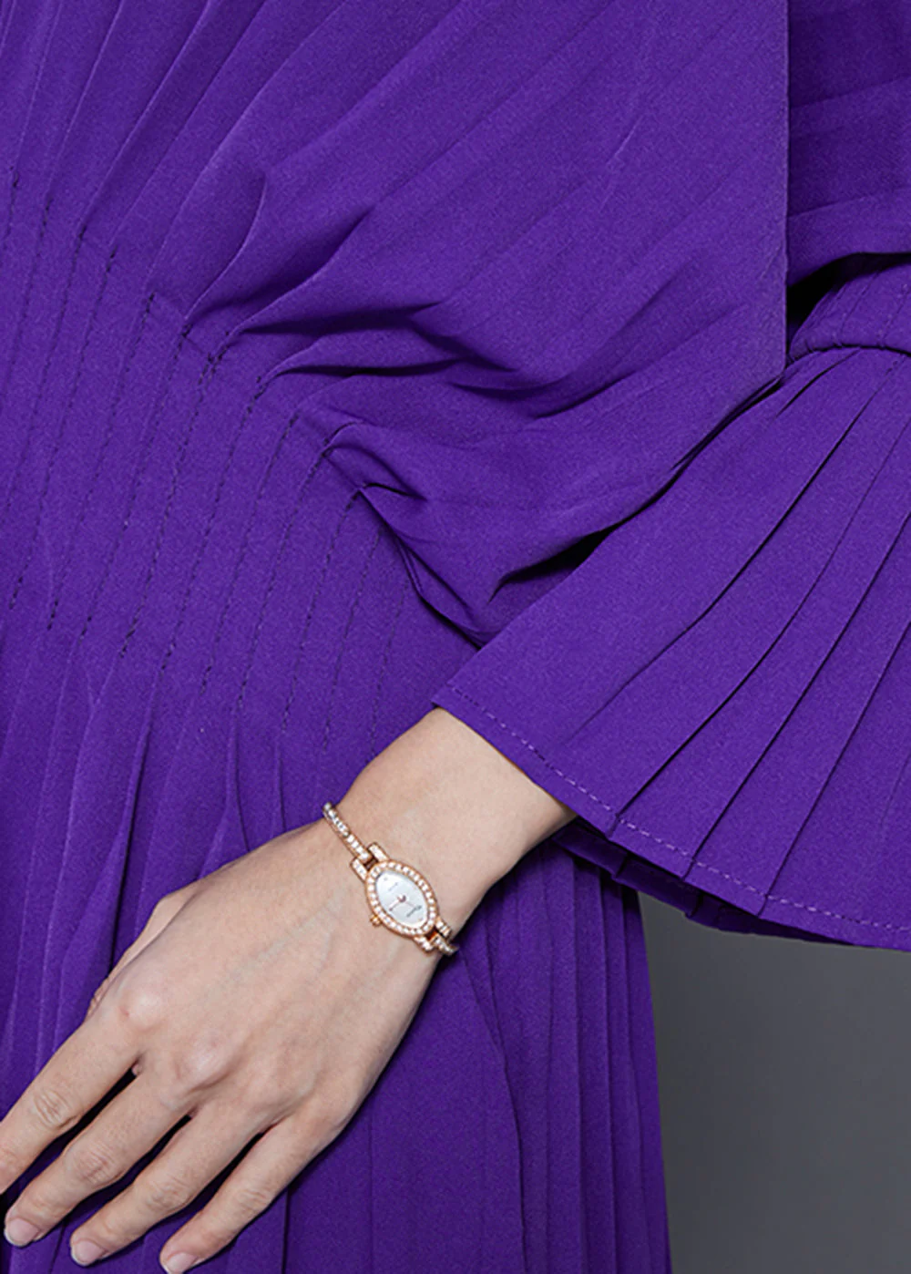 Women Purple V Neck Silm Fit Cotton Pleated Dress Fall - Image 5