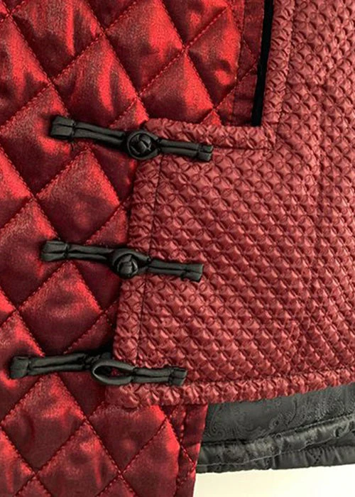 Women Red Asymmetrical Chinese Button Cotton Blended Waistcoat Sleeveless - Image 5