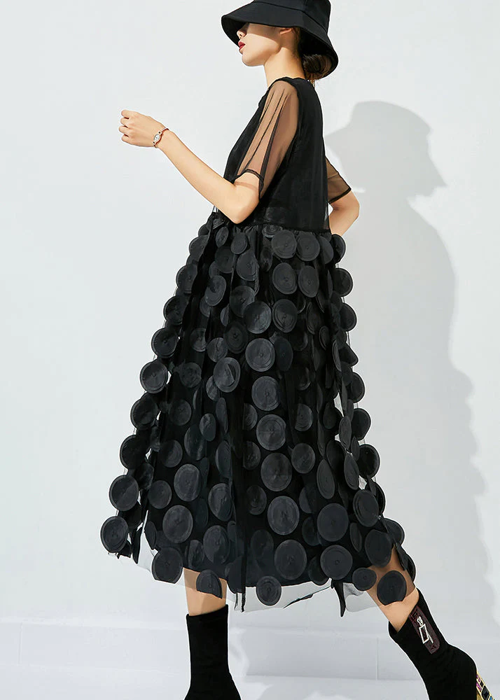 Women Red O-Neck Patchwork Dot Tulle Holiday Dress Summer - Image 4