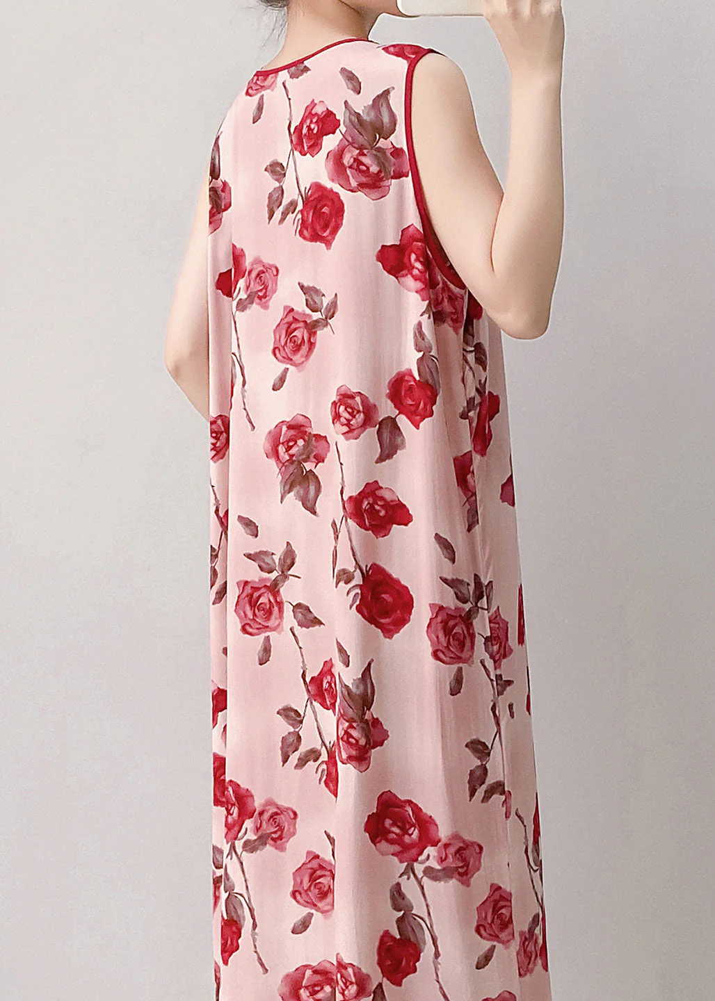 Women Red O-Neck Print Long Dresses Summer - Image 4