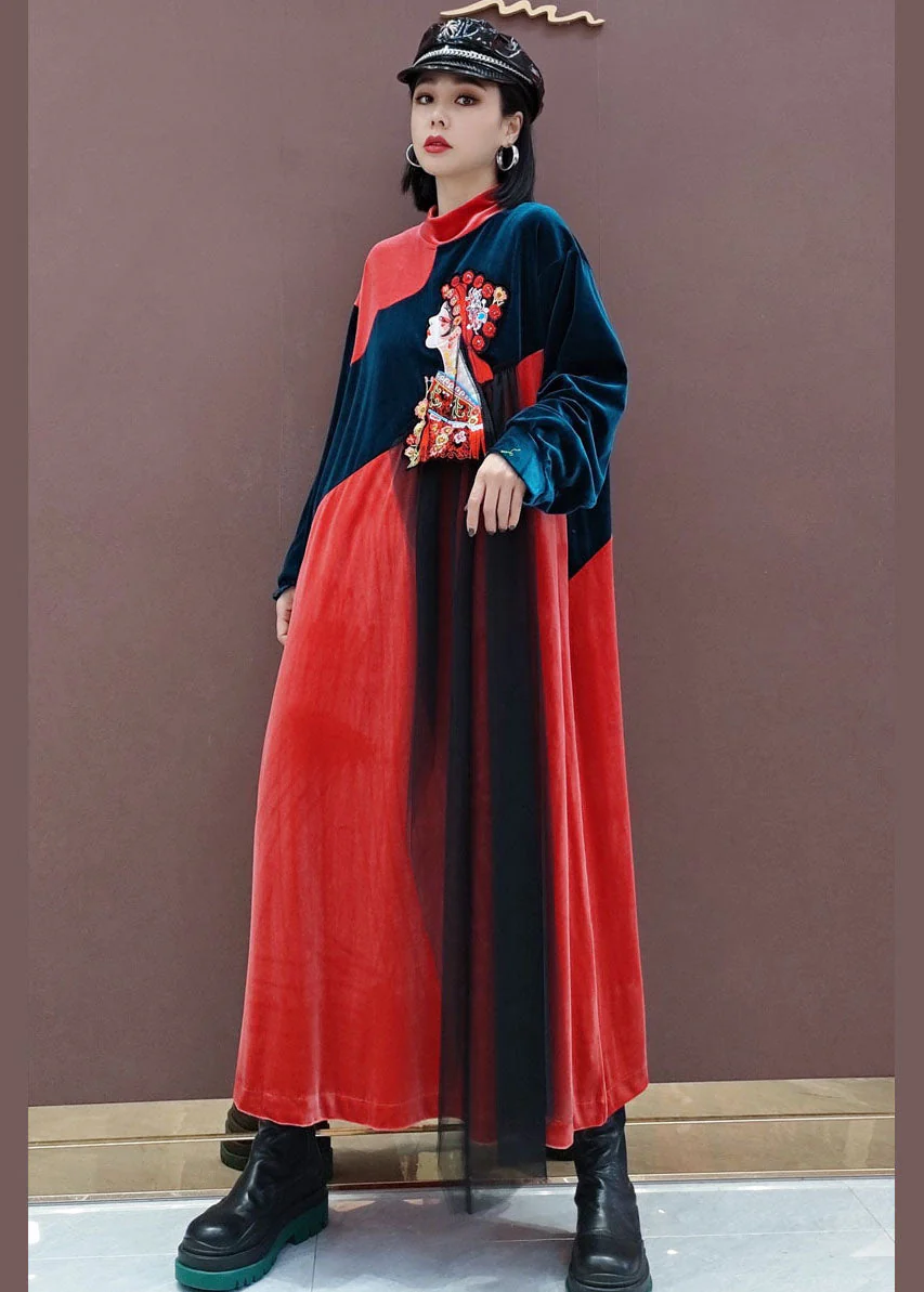 Women Red Tulle Patchwork Vacation Dresses Spring - Image 2
