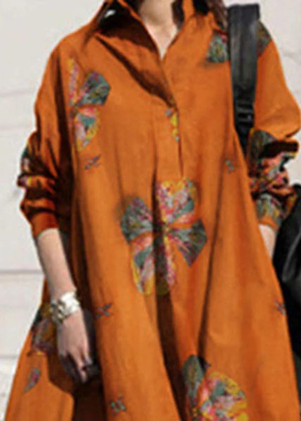 Women Retro Floral Print Lapel Bohemian Loose Long Sleeve Maxi Shirt Dress With Pocket - Image 5