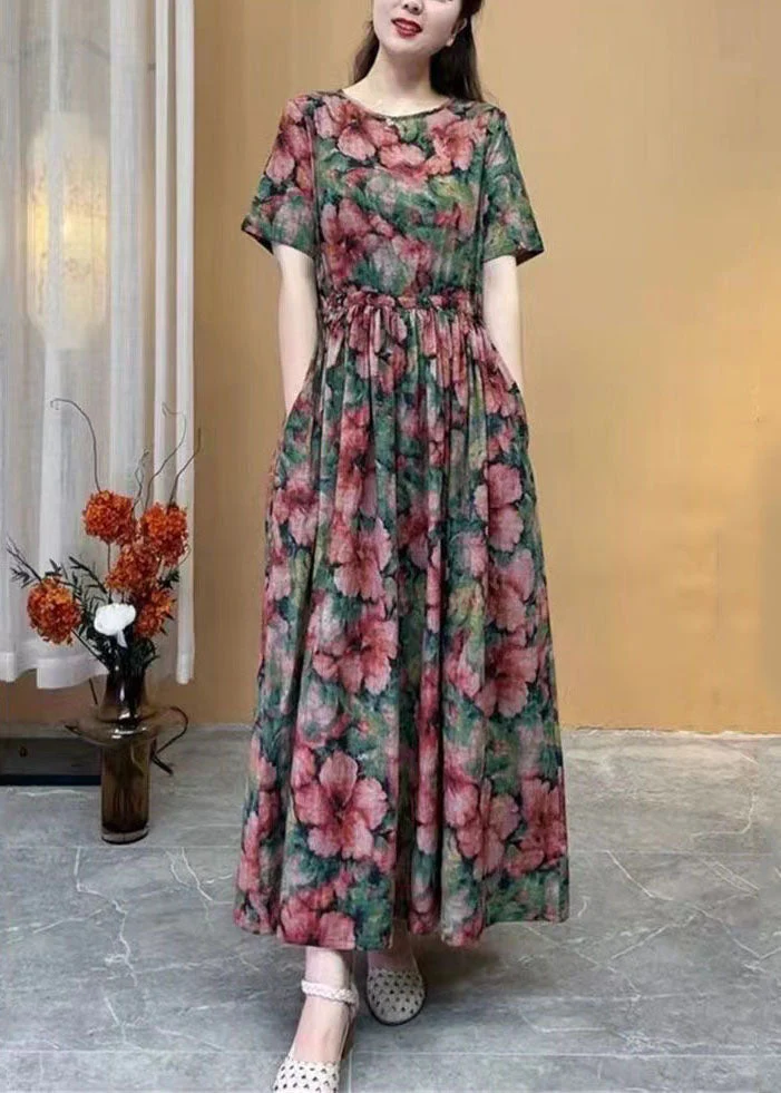 Women Rose Floral Cotton Long Dress Cinched Summer - Image 2
