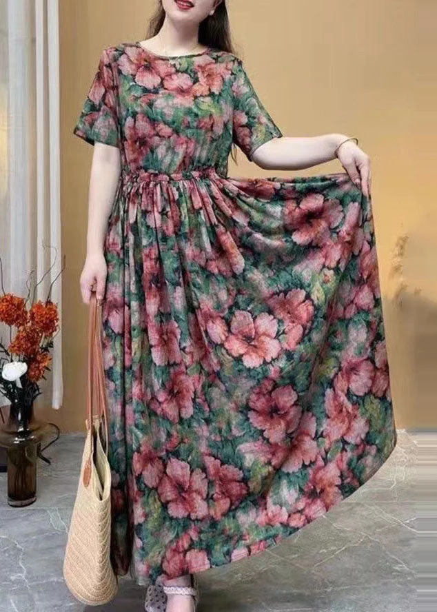 Women Rose Floral Cotton Long Dress Cinched Summer - Image 3